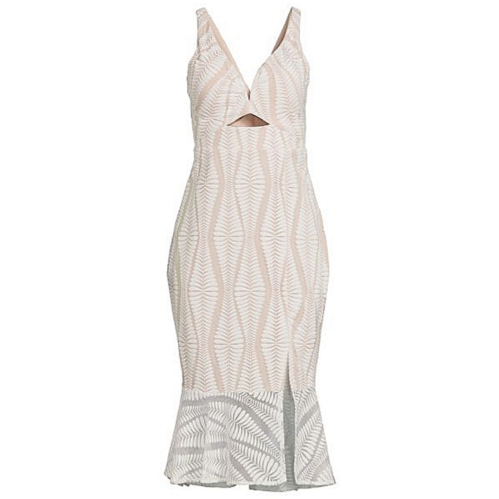 GUESS Women's Embroidered Lace Mesh Sleeveless Sheath Dress White Nude Size 12